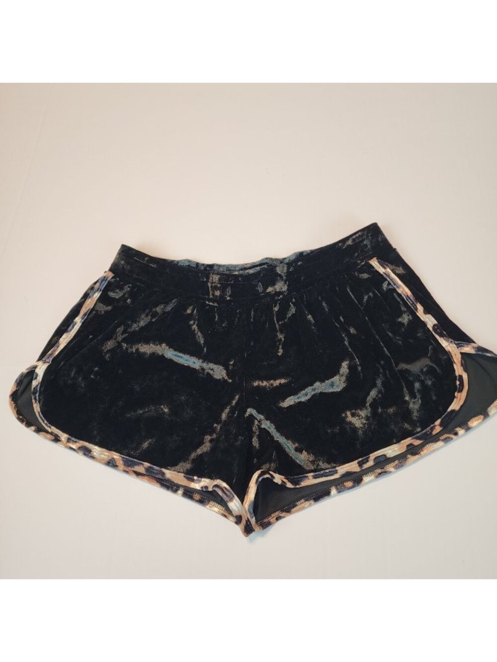 PINK by Victoria's Secret black velour sleep shorts sz S animal print trim New